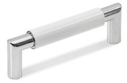 Poignée de Meuble – 96mm d&rsquo;Entraxe – Chrome Brillant Poli / Blanc (Lot de 2)