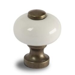 Bouton de Meuble – Porcelaine/Blanc/Laiton – ⌀ 25mm (Lot de 2)