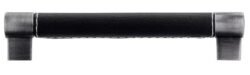 Poignée de Meuble – 160mm d&rsquo;Entraxe – Fer Noir Brossé, Simili Cuir Noir (Lot de 2)